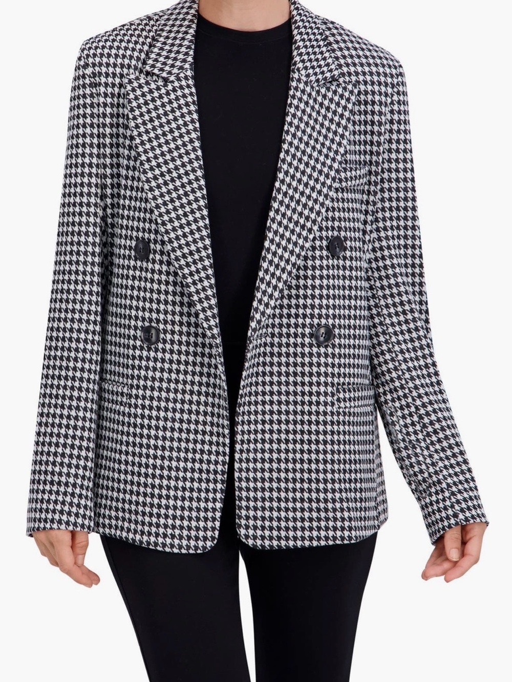 NWT: Italina Black & White Houndstooth Double-Breasted Blazer